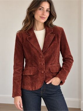 Terra Nostra 100% Genuine Suede Leather Blazer Jacket Brown Size 12 Old Money